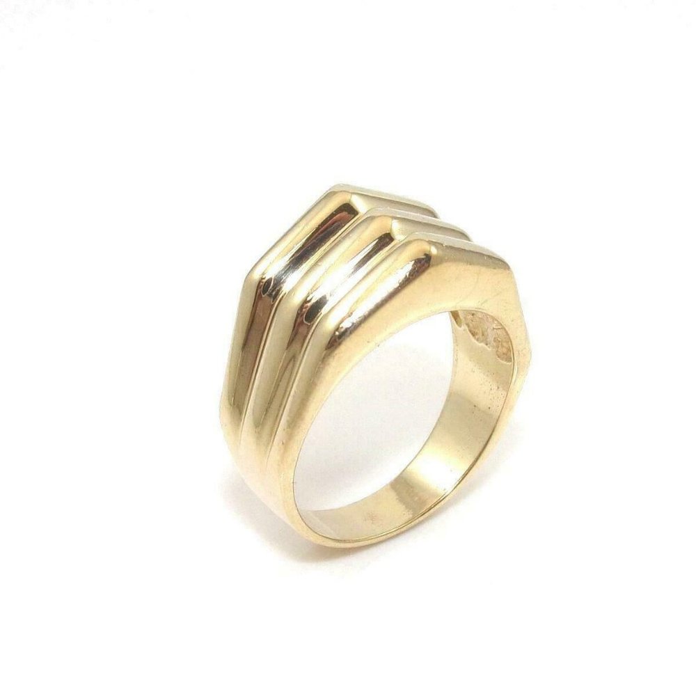 14K Yellow Gold Ribbed Geometric Ring 6.5
